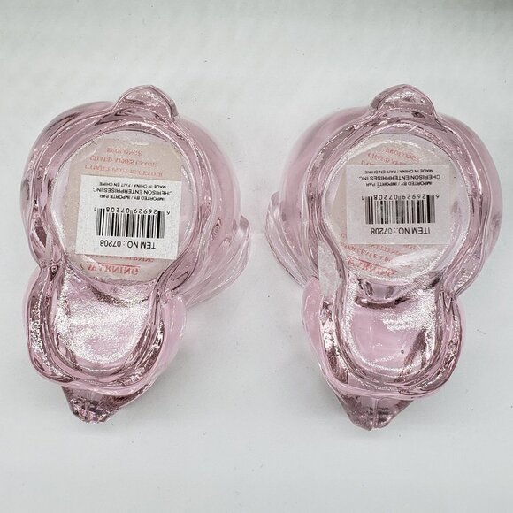 Indiana Glass Vintage Light Pink Bunny Rabbit Tealight Candle Holders Set of 2 - Picture 3 of 9
